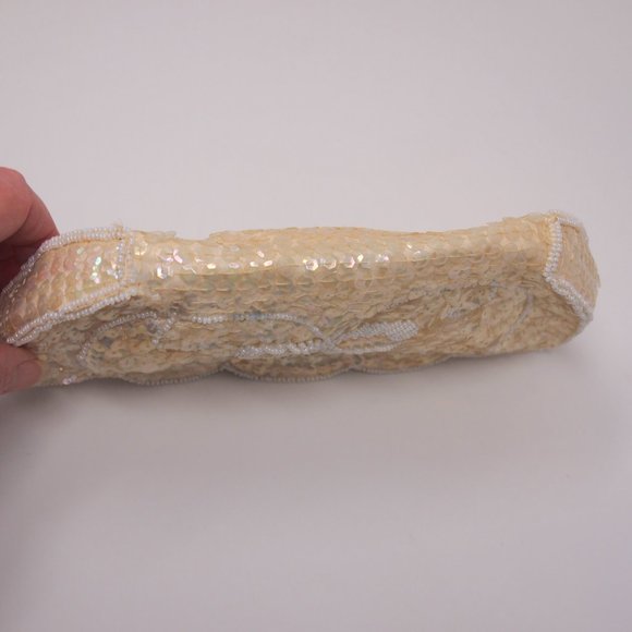 vtg 50s 60s LA REGALE Products Mod White Cream Bead Sequin Clutch Purse Japan - Picture 5 of 7